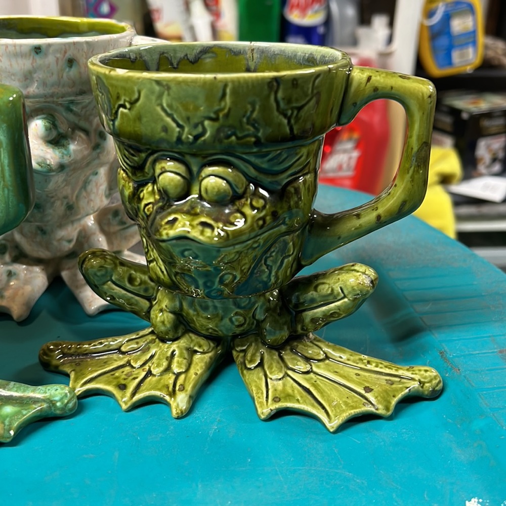 Set of 4 Ultra Rare Vintage Ceramic Toad Frog Mugs Coffee Cups - Picture 3 of 11